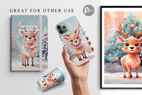 Digital Paper Deer Christmas Painting Digital Pattern artnoy 