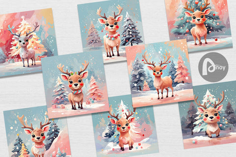 Digital Paper Deer Christmas Painting Digital Pattern artnoy 