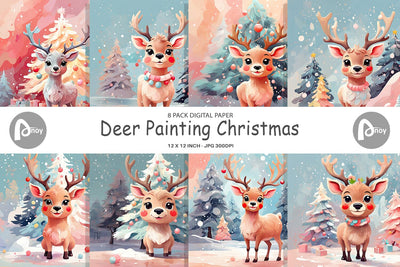 Digital Paper Deer Christmas Painting Digital Pattern artnoy 