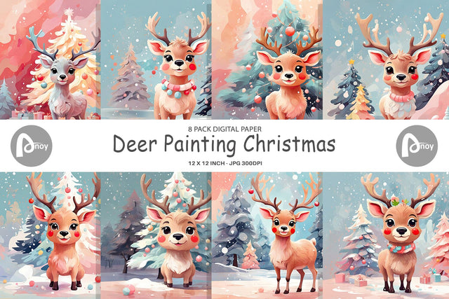 Digital Paper Deer Christmas Painting Digital Pattern artnoy 