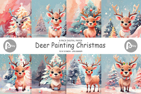 Digital Paper Deer Christmas Painting Digital Pattern artnoy 