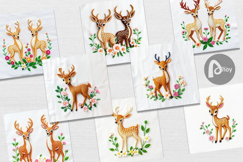 Digital Paper Deer Embroidery Digital Pattern artnoy 