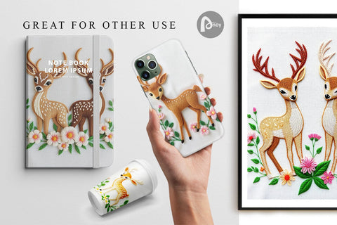 Digital Paper Deer Embroidery Digital Pattern artnoy 