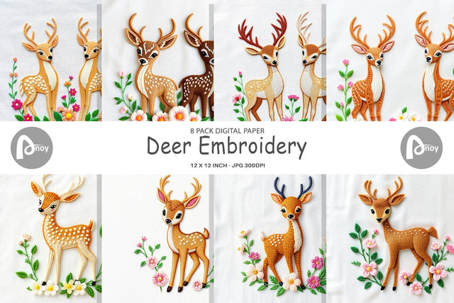Digital Paper Deer Embroidery Digital Pattern artnoy 