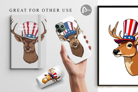 Digital Paper Deer Patriotic Digital Pattern artnoy 