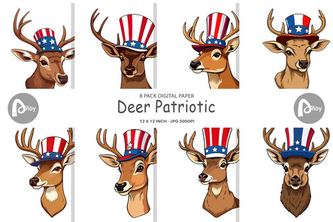 Digital Paper Deer Patriotic Digital Pattern artnoy 