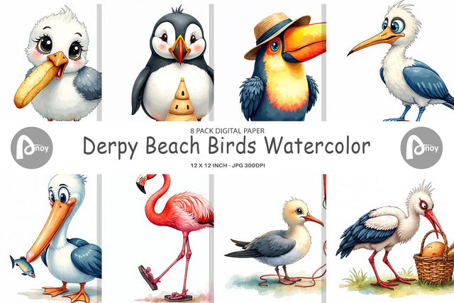 Digital Paper Derpy Beach Birds Digital Pattern artnoy 