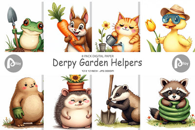 Digital Paper Derpy Garden Helpers Watercolor Digital Pattern artnoy 