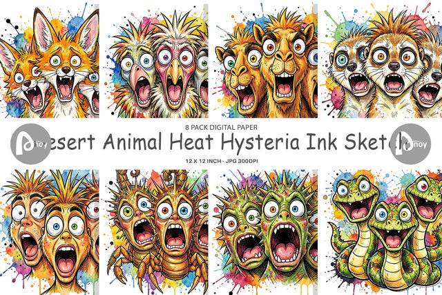 Digital Paper Desert Animal Heat Hysteria Ink Sketch Digital Pattern artnoy 