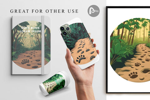 Digital Paper Dino Tracks in Jungle Digital Pattern artnoy 