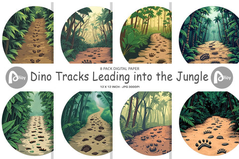 Digital Paper Dino Tracks in Jungle Digital Pattern artnoy 
