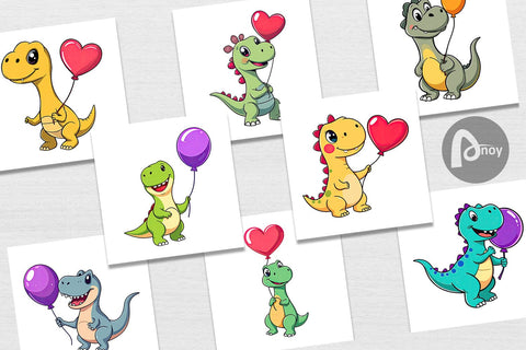 Digital Paper Dino with Balloon Digital Pattern artnoy 