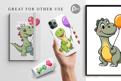 Digital Paper Dino with Balloon Digital Pattern artnoy 