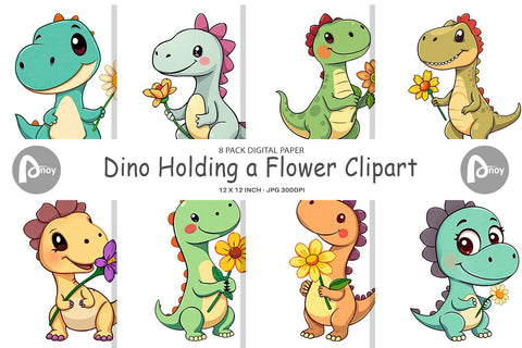 Digital Paper Dino with Flower Digital Pattern artnoy 