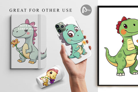 Digital Paper Dino with Flower Digital Pattern artnoy 