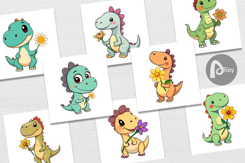 Digital Paper Dino with Flower Digital Pattern artnoy 