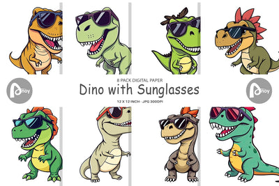 Digital Paper Dino with Sunglasses Digital Pattern artnoy 