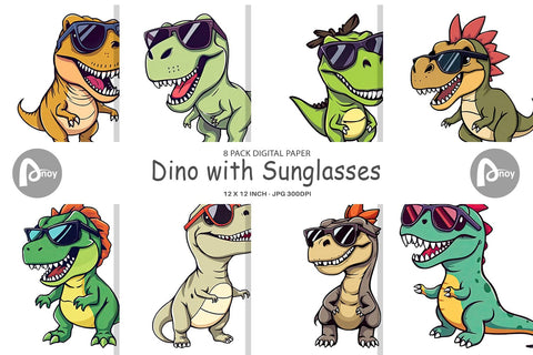 Digital Paper Dino with Sunglasses Digital Pattern artnoy 