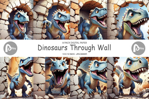 Digital Paper Dinosaurs in Wall Digital Pattern artnoy 