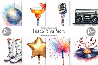 Digital Paper Disco Diva Mom Digital Pattern artnoy 