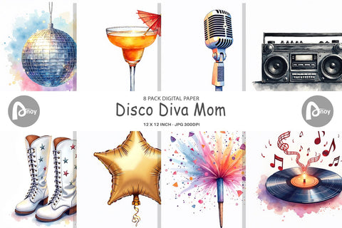 Digital Paper Disco Diva Mom Digital Pattern artnoy 
