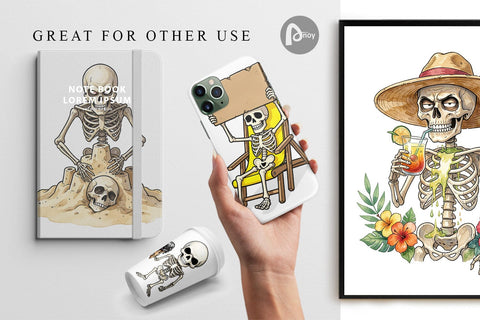 Digital Paper Disgruntled Summer Skeleton Watercolor Digital Pattern artnoy 