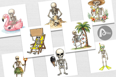 Digital Paper Disgruntled Summer Skeleton Watercolor Digital Pattern artnoy 