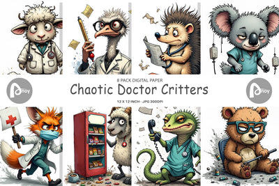 Digital Paper Doctor Chaos Critters Digital Pattern artnoy 