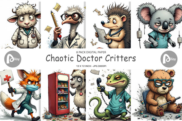 Digital Paper Doctor Chaos Critters Digital Pattern artnoy 
