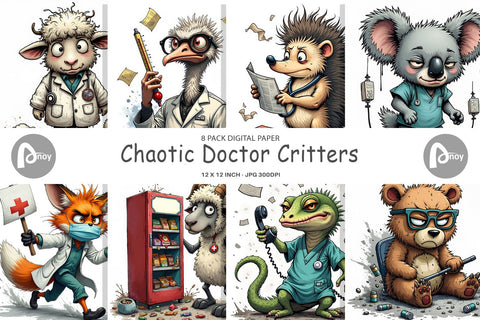 Digital Paper Doctor Chaos Critters Digital Pattern artnoy 