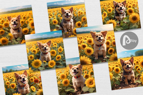 Digital Paper Dog and Sunflowers Digital Pattern artnoy 