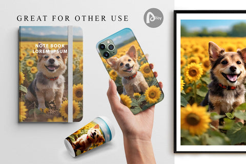 Digital Paper Dog and Sunflowers Digital Pattern artnoy 