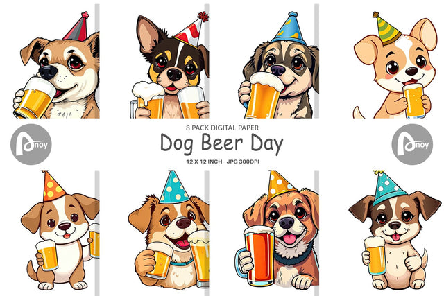Digital Paper Dog Beer Day Digital Pattern artnoy 