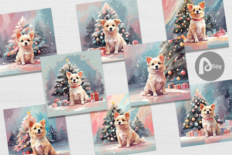 Digital Paper Dog Christmas Painting Digital Pattern artnoy 