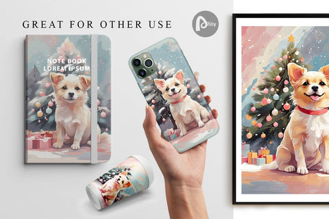 Digital Paper Dog Christmas Painting Digital Pattern artnoy 
