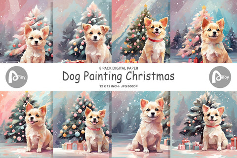 Digital Paper Dog Christmas Painting Digital Pattern artnoy 