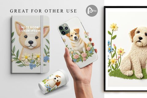 Digital Paper Dog Embroidery Digital Pattern artnoy 