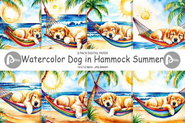 Digital Paper Dog in Summer Hammock Sublimation artnoy 