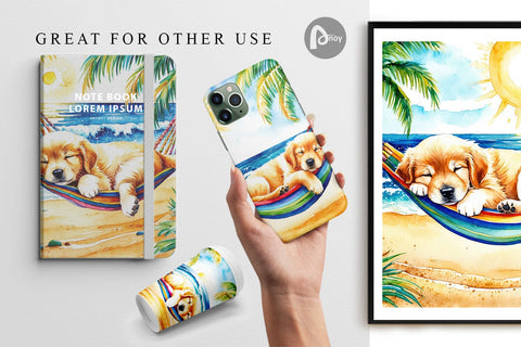 Digital Paper Dog in Summer Hammock Sublimation artnoy 