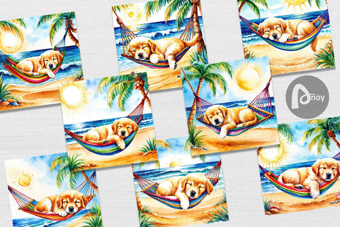 Digital Paper Dog in Summer Hammock Sublimation artnoy 