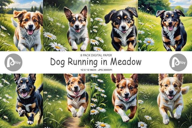 Digital Paper Dog Running in Meadow Digital Pattern artnoy 