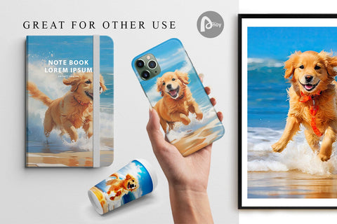 Digital Paper Dog Running on the Beach Digital Pattern artnoy 