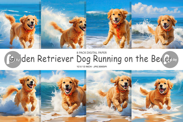 Digital Paper Dog Running on the Beach Digital Pattern artnoy 