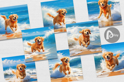 Digital Paper Dog Running on the Beach Digital Pattern artnoy 