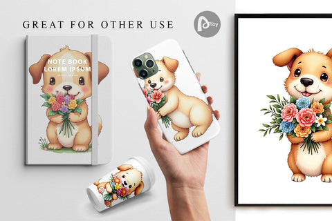 Digital Paper Dog Spring Bouquet Digital Pattern artnoy 