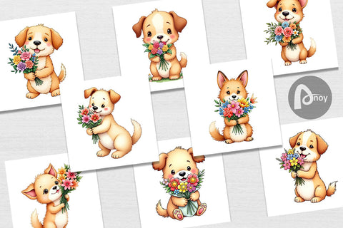 Digital Paper Dog Spring Bouquet Digital Pattern artnoy 