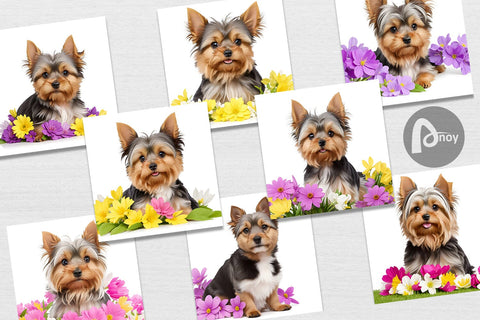 Digital Paper Dog Spring Flowers Digital Pattern artnoy 