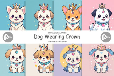 Digital Paper Dog Wearing Crown Digital Pattern artnoy 