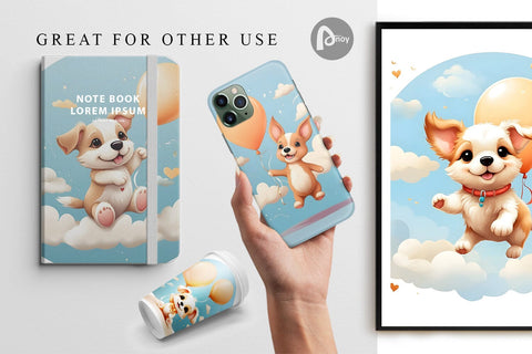 Digital Paper Dog With Balloon Digital Pattern artnoy 