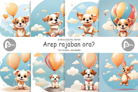 Digital Paper Dog With Balloon Digital Pattern artnoy 